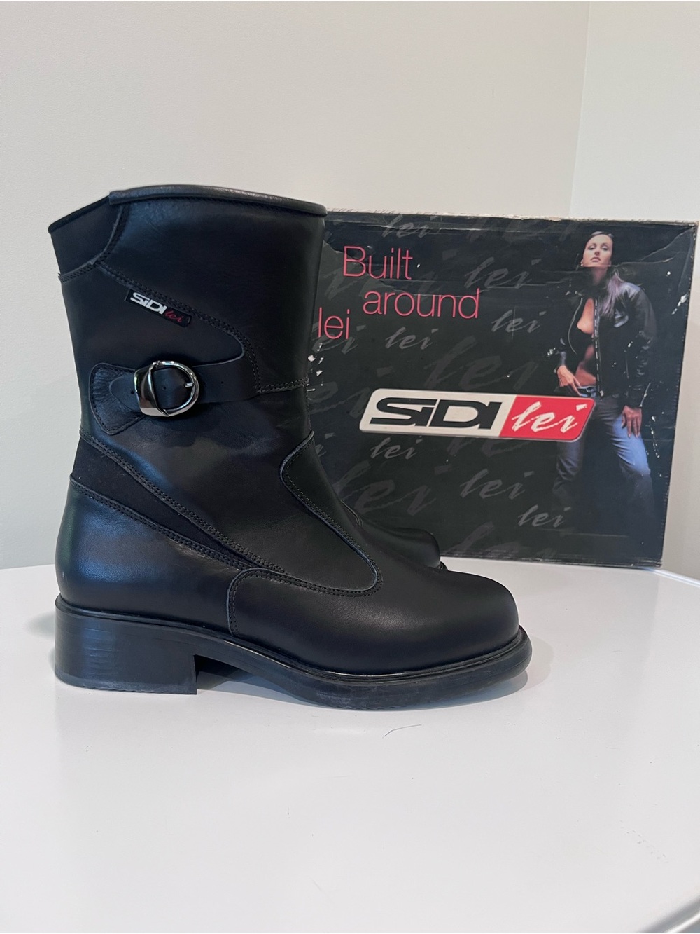 SIDI LEI NWT Black Leather Women's Riding Heeled Leather Motorcycle Boots Italy
